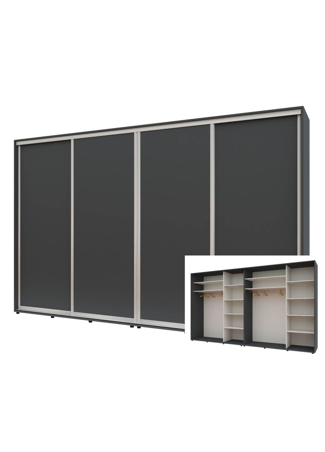 Шкаф-купе четырехдверный Комфорт Мебель 380*60*210 см Графит 4 двери ДСП Стандарт Комфорт Меблі (360476630)