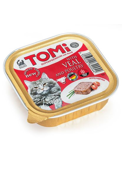 Паштет консерви для котів veal poultry телятина птиця 100 г (4003024320044) TOMI (279572695)