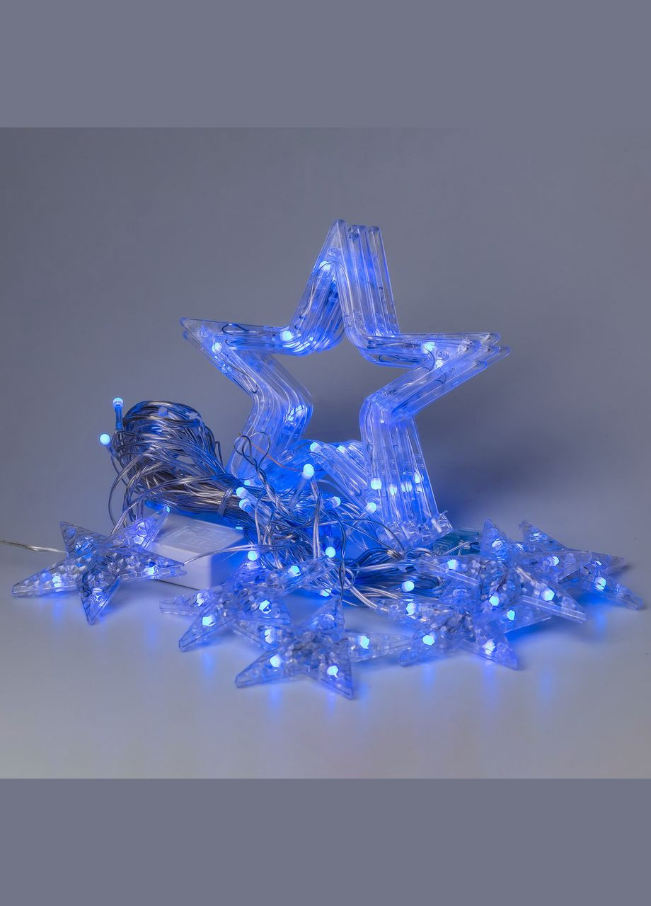 Гірлянда штора 3х0,7 м Зірки на 108 LED лампочок світлодіодна 6 великих та 6 маленьких зірок 9В 8 режимів Синій 1733054BL Garlando (353505015)