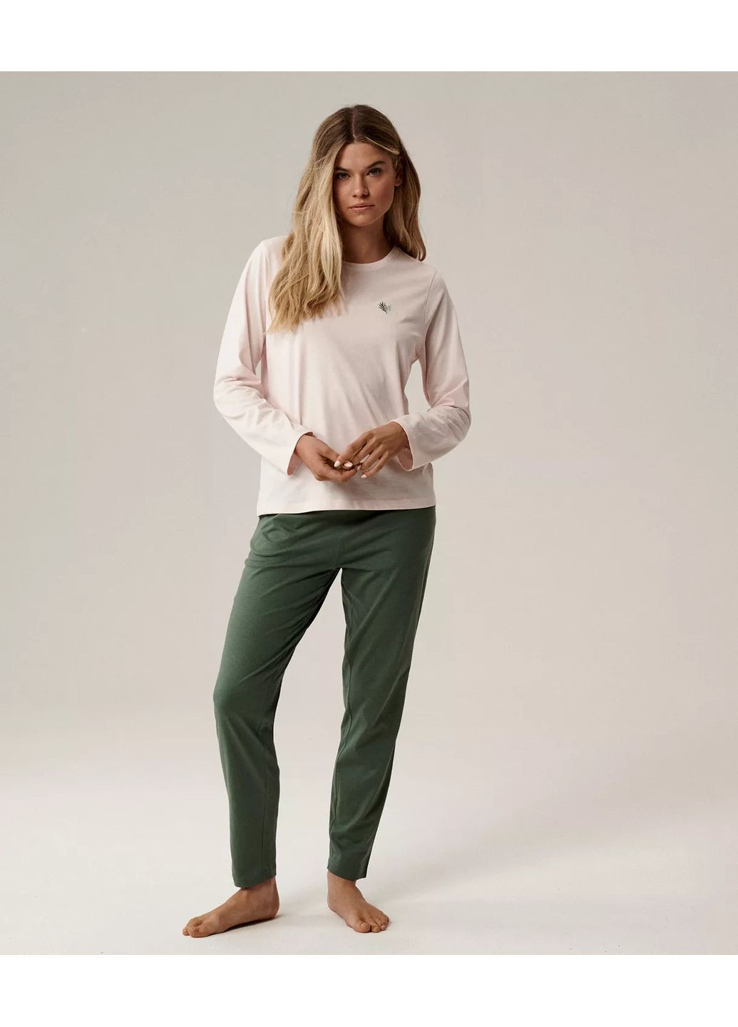 Зеленая всесезон женская хлопковая пижама кофта + брюки Atlantic