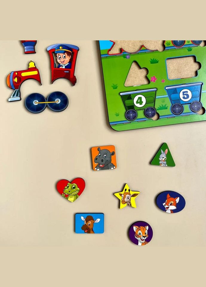 Деревянный пазл "Геометрические фигуры" Ubumblebees (ПСД048) PSD048 сортер-паровоз No Brand (330601088)