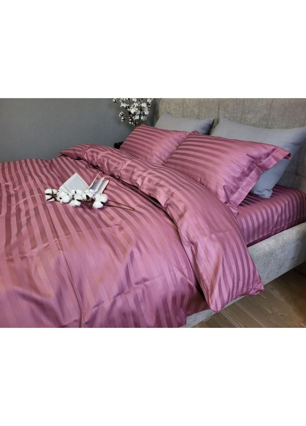 Постельное белье с резинкой FLOWER NECTAR, сатин страйп PREMIUM 2/2см Двуспальный размер, наволочки 50/70 No Brand (364220672)