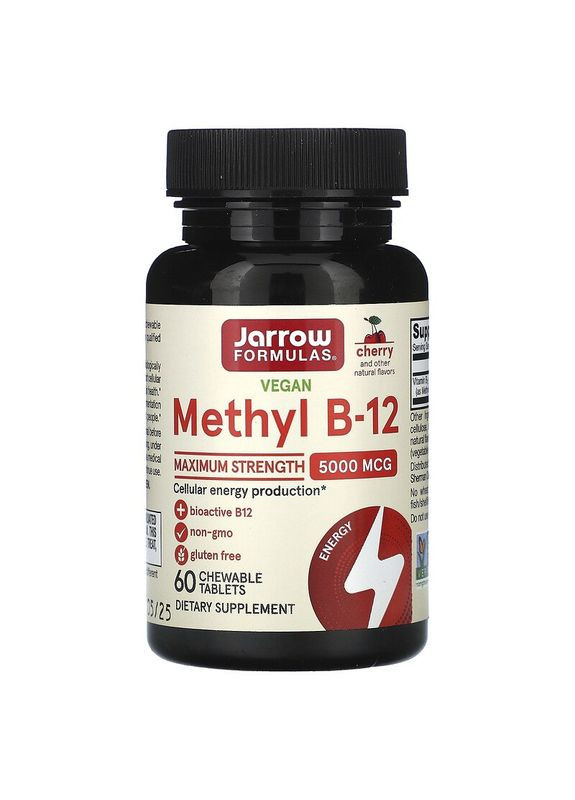 Вітамін В12, Methyl B-12,, максимальна сила, 5000 мкг, 60 жувальних таблеток Jarrow Formulas (322064548)
