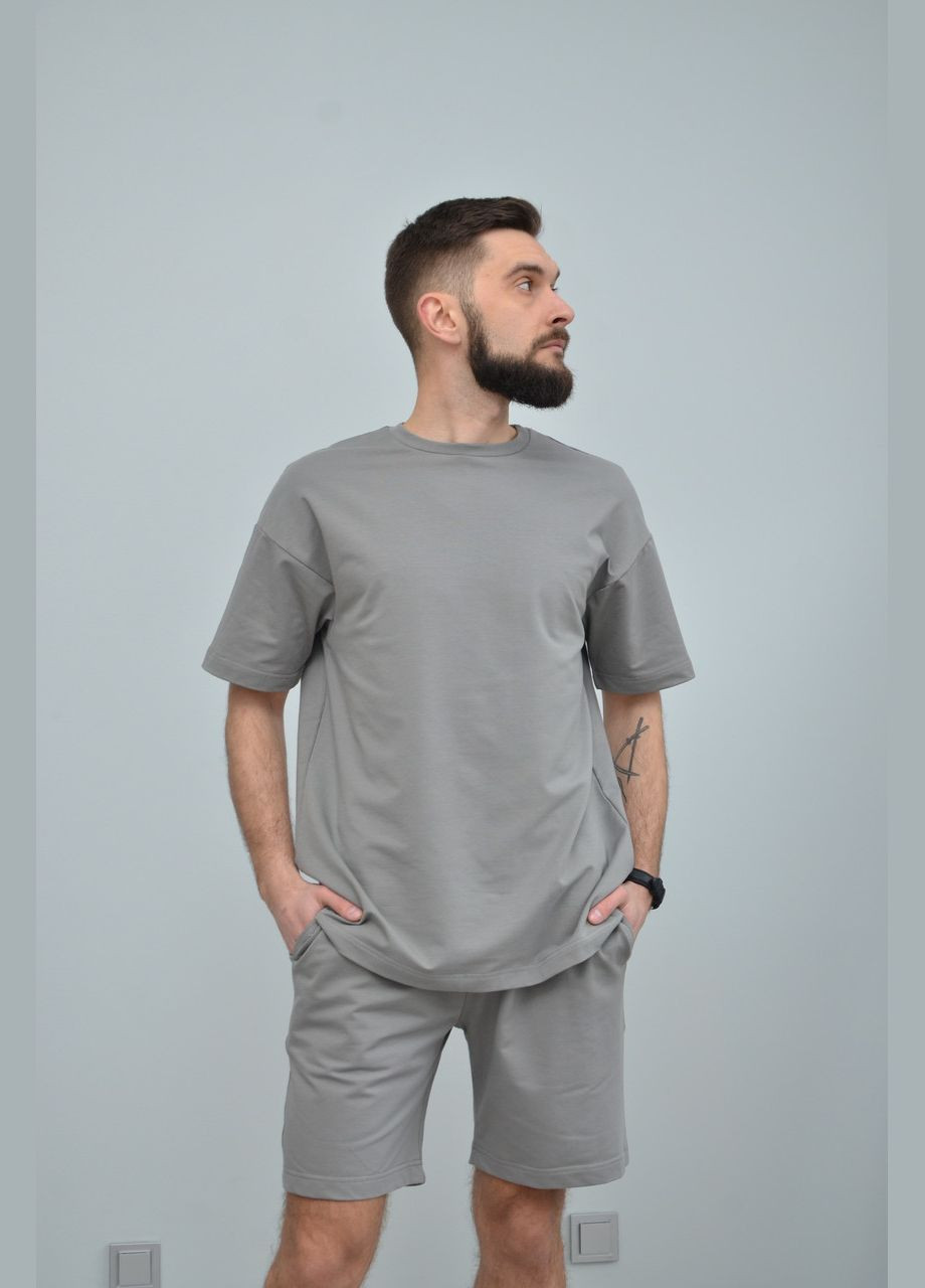 Сірий демісезонний чоловічий костюм, футболка + шорти, різні кольори (розміри: s, m, ) l, сірий No Brand