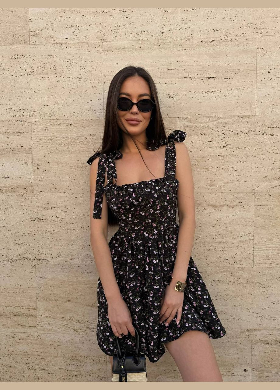 Чорна повсякденний, вечірня, кежуал жіноча сукня кльош FINO Mode однотонна