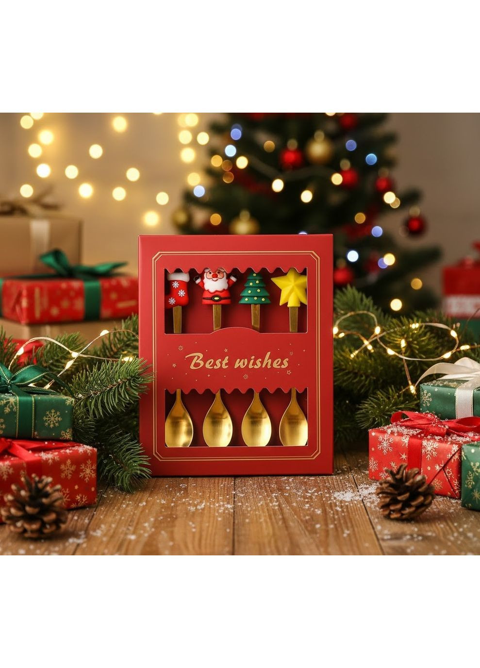 Новогодний подарочный набор с 4 ложками подарок столовые приборы (арт. 1702) No Brand (369962990)