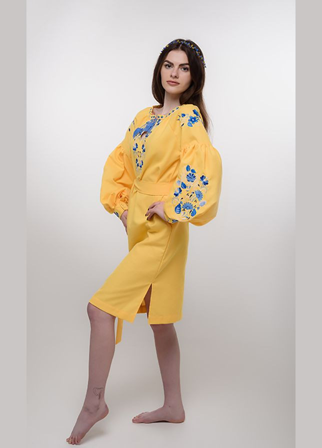 Жовта вишита жіноча сукня vishivano4ka 119-8 візерунок квітковий бавовна (308250776)
