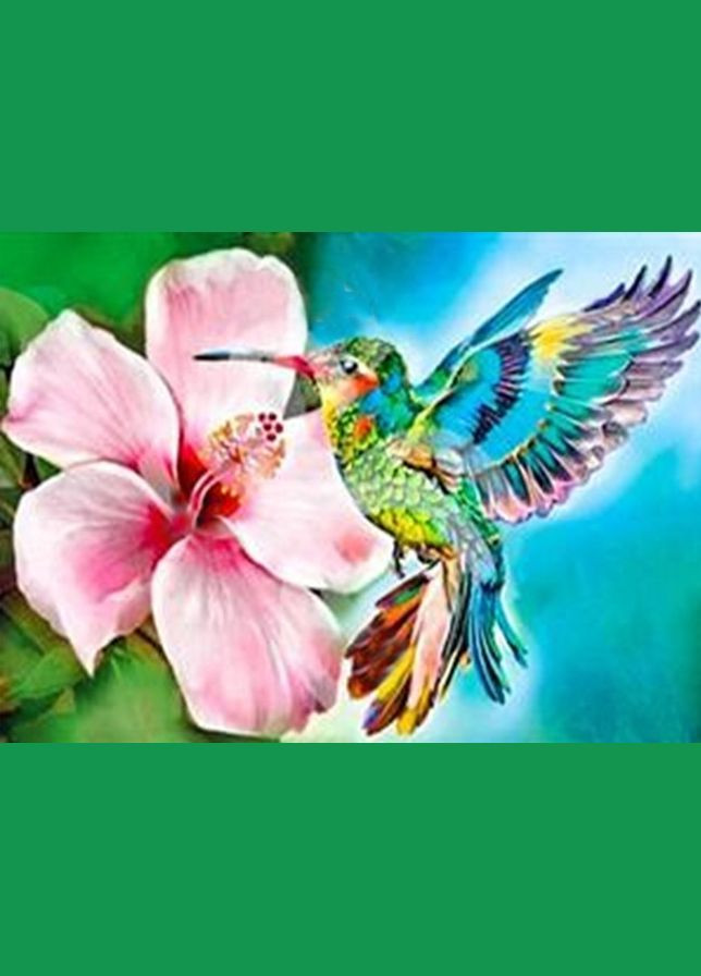 Алмазна мозаїка зі стразами на підрамнику Колібрі і квітка 20*30 см Чарівний діамант (317258827)