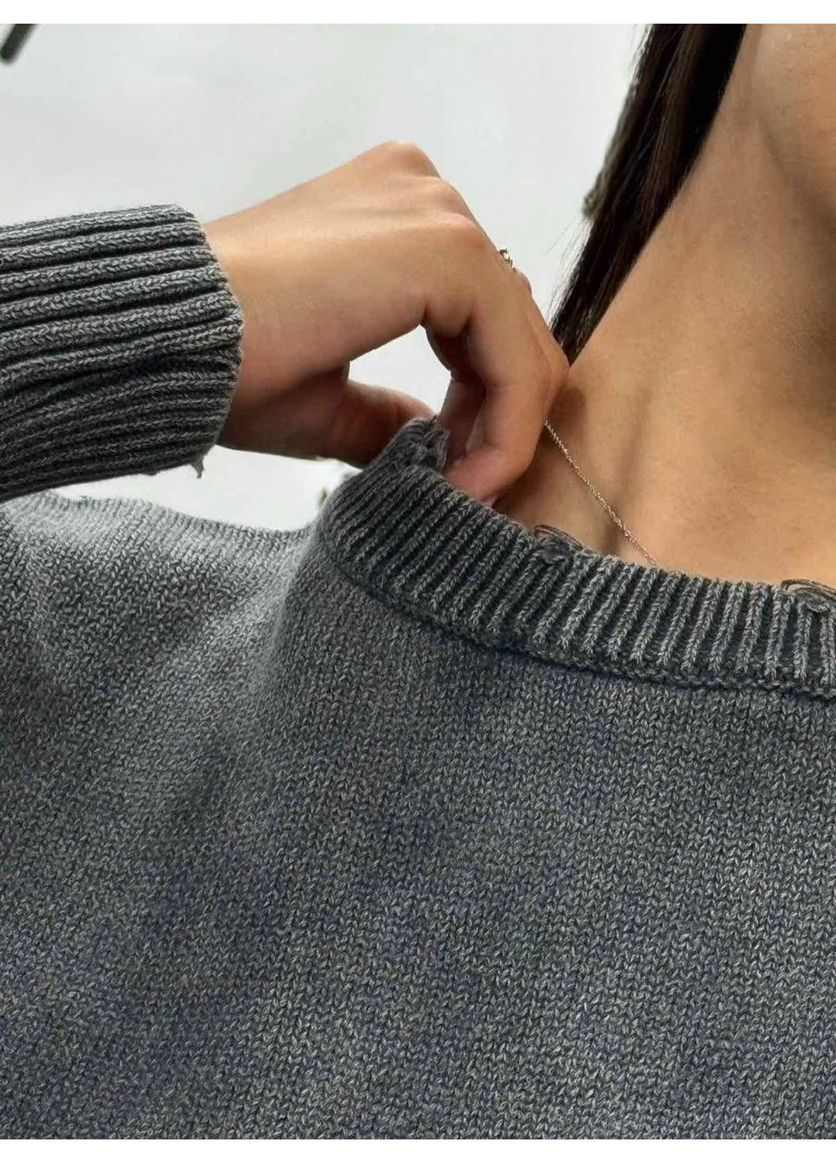 Сірий демісезонний жіночий светр оверсайз варенка з ефектом потертості MonCher