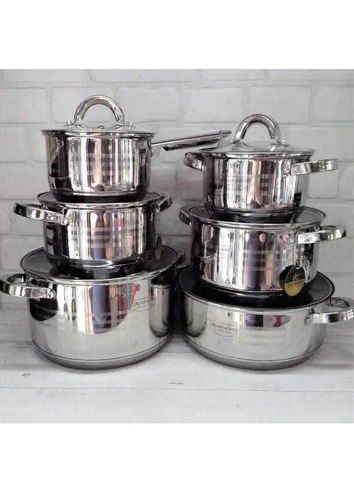 Набор кастрюль EB-4013 из нержавеющей стали с крышками 12 предметов Edenberg (360654574)