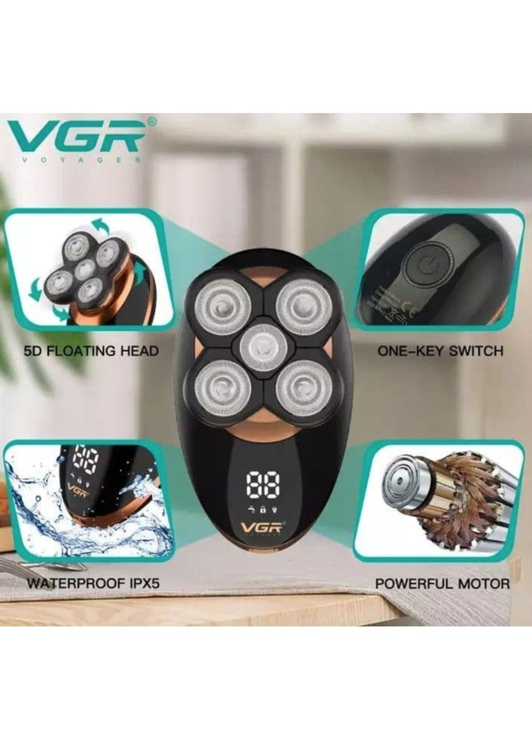 Электробритва 5 в 1 IPX5 V-316 с триммером аккумуляторная VGR (362346171)