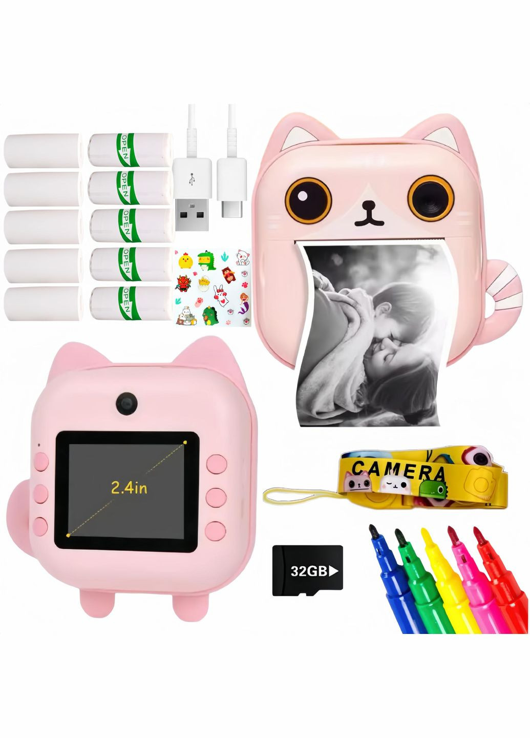 Детская камера фотоаппарат для мгновенной съемки игрушечная видеокамера с картой памяти и играми с набором бумаги 10 шт No Brand M2 (323209968)