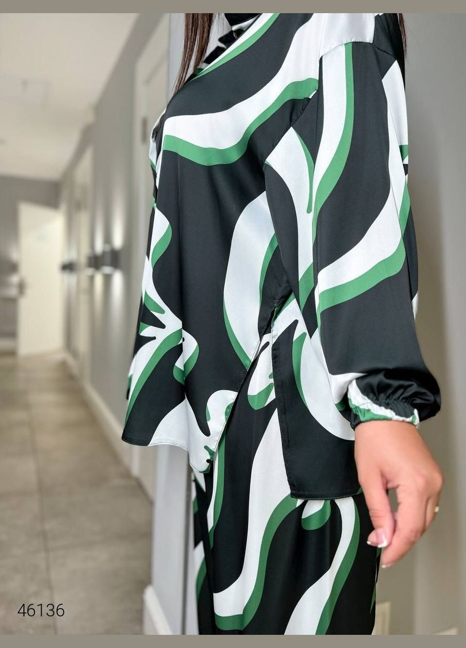 Черно-белая всесезон костюм в пижамном стиле женский рубашка + топ + брюки Liton