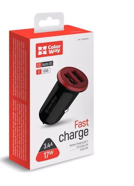 Автомобильное зарядное устройство 2USB AUTO ID 3.4A 17W Red Black Colorway (301471504)