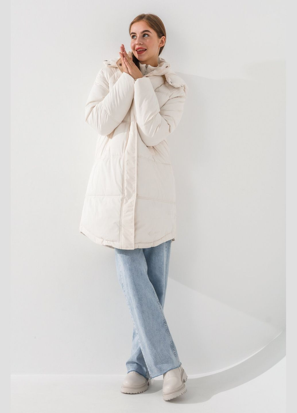 Молочная зимняя куртка однотонная женская f341 молочный shop (2000990599797) No Brand