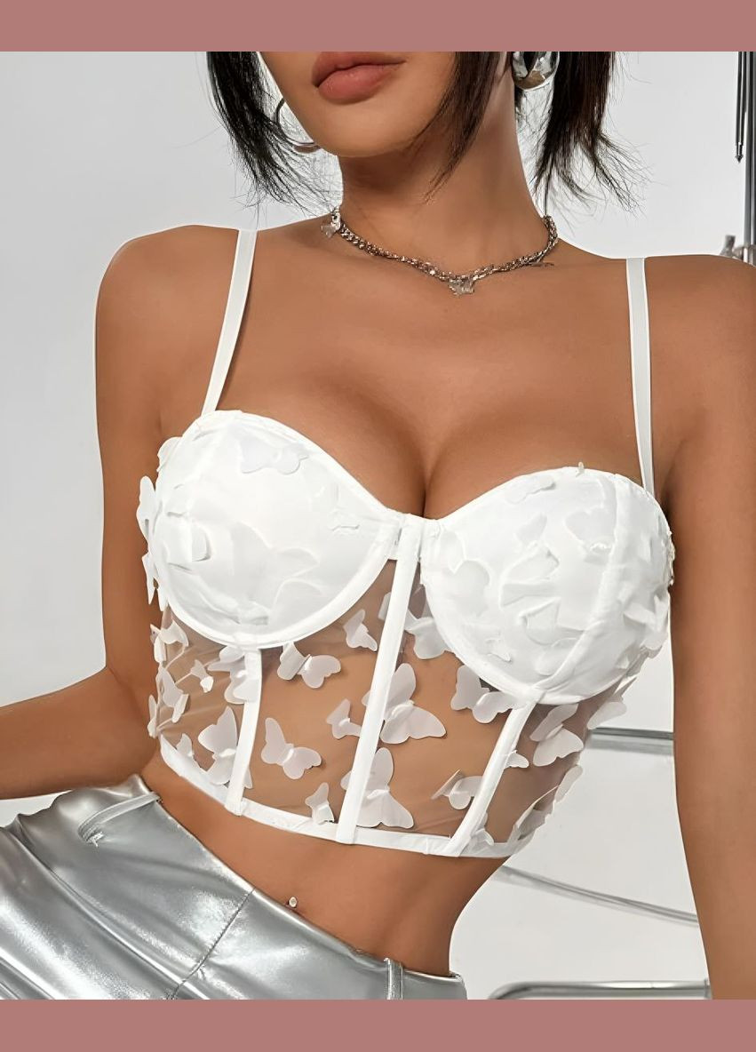 Топ-б`юстьє жіночий Метелик напіпрозорий з аплікацією білий No Brand Топ-б`юстьє Метелик (327890347)