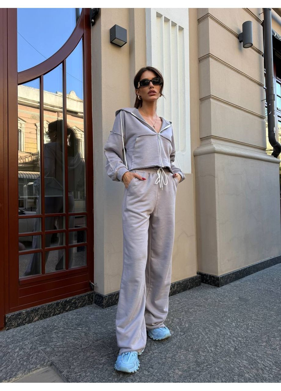 Жіночий костюм двійка осінній сірий No Brand (362416869)