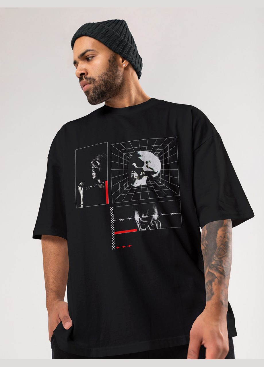 Черная мужская футболка оверсайз urban черная высокая плотность с длинным рукавом Mishe