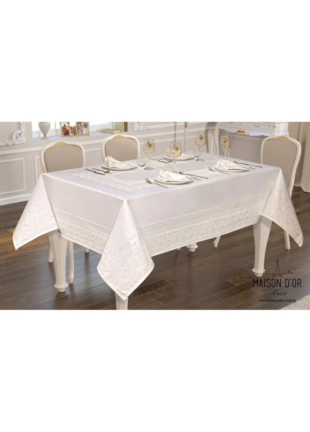 Скатертина на стіл 160x270 см з серветками 40x40 см Palmer, Молочний Ecru ECRU Молочний Maison D'or (362270983)