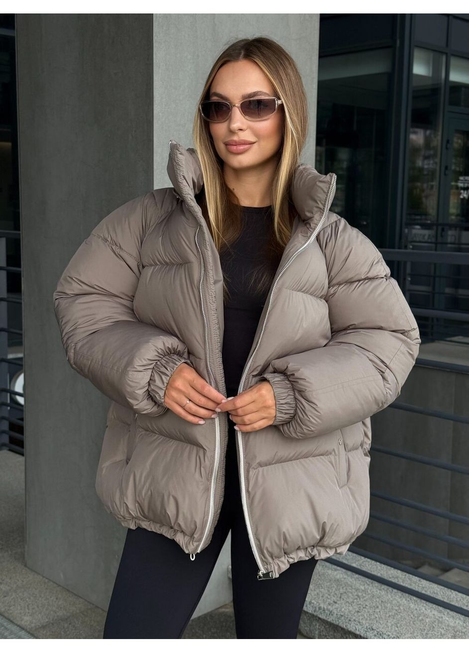 Бежевая зимняя теплый женский пуховик шелл MioRichi