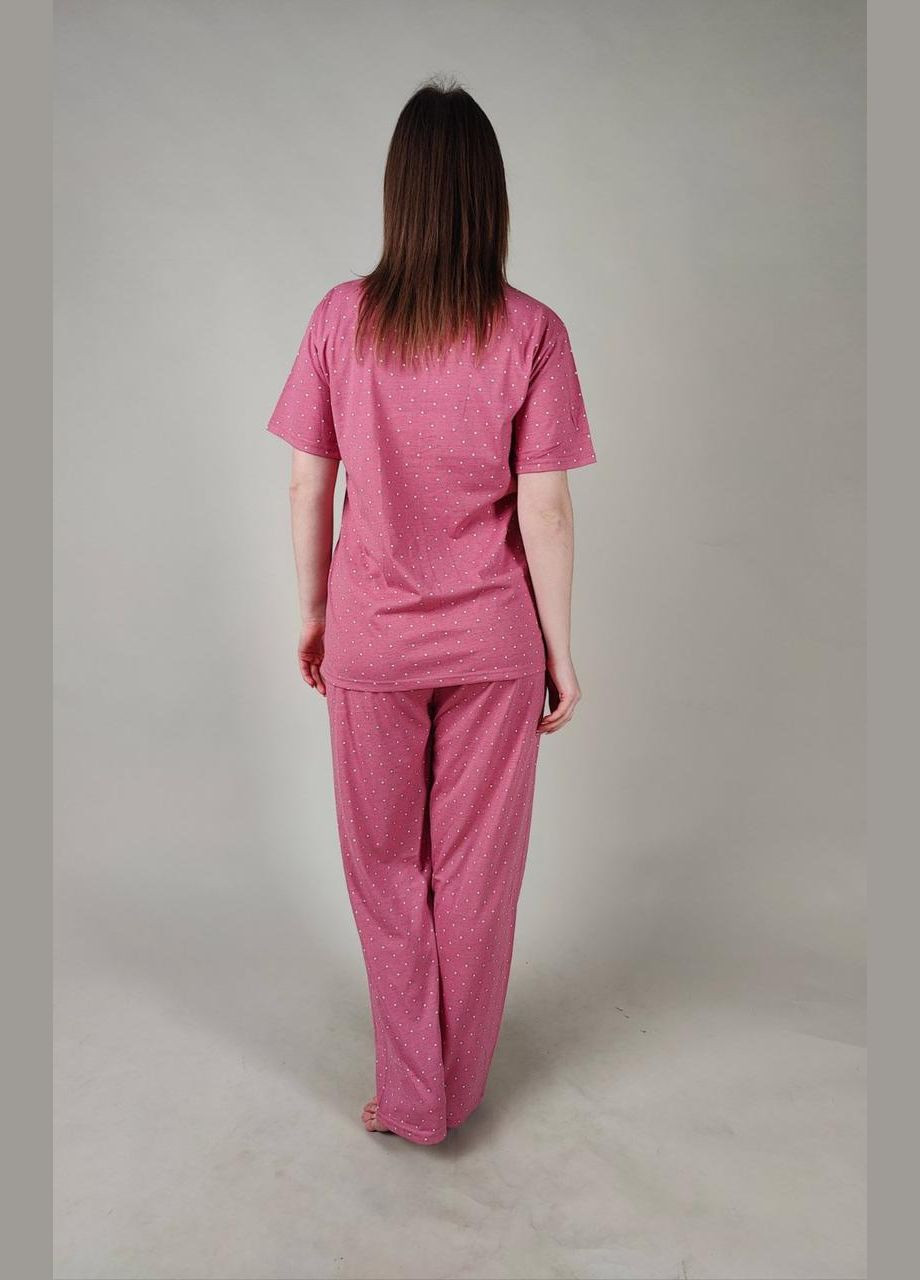Рожева всесезон жіноча бавовняна піжама з сорочкою на гудзиках та штанами турецького виробництва Mirano