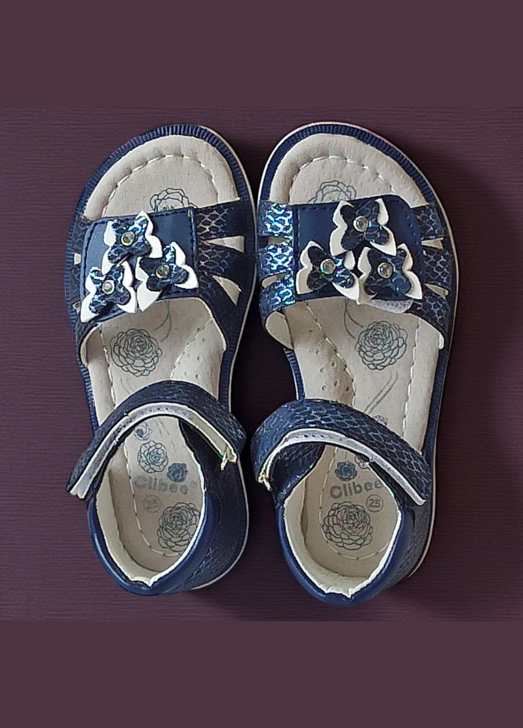 Темно-синие босоножки ортопедические для девочки сандалии на липучках Clibee