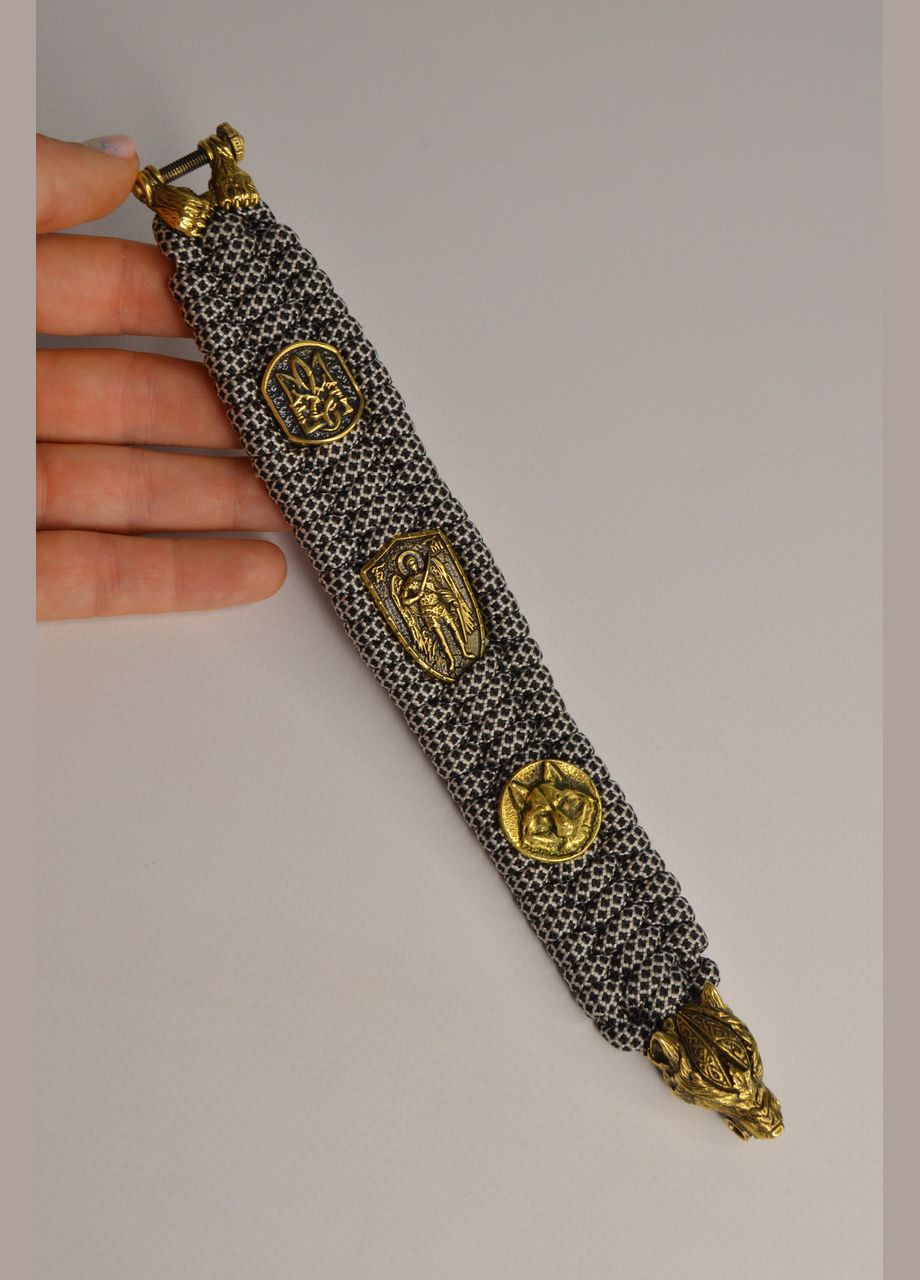 Браслет с волком гербом Архангелом Михаилом и застежкой Волк из латуни плетения Трилобит + брелок в подарок No Brand (341739019)