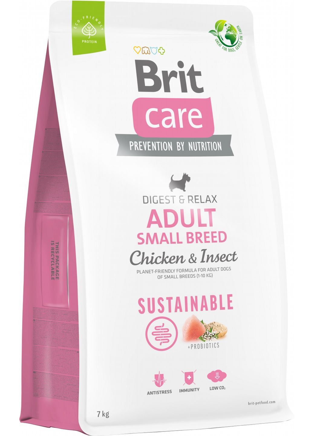 Корм для собак малых пород Dog Sustainable Adult Small Breed с курицей и насекомыми 7 кг (8595602558650) Brit Care (316226778)