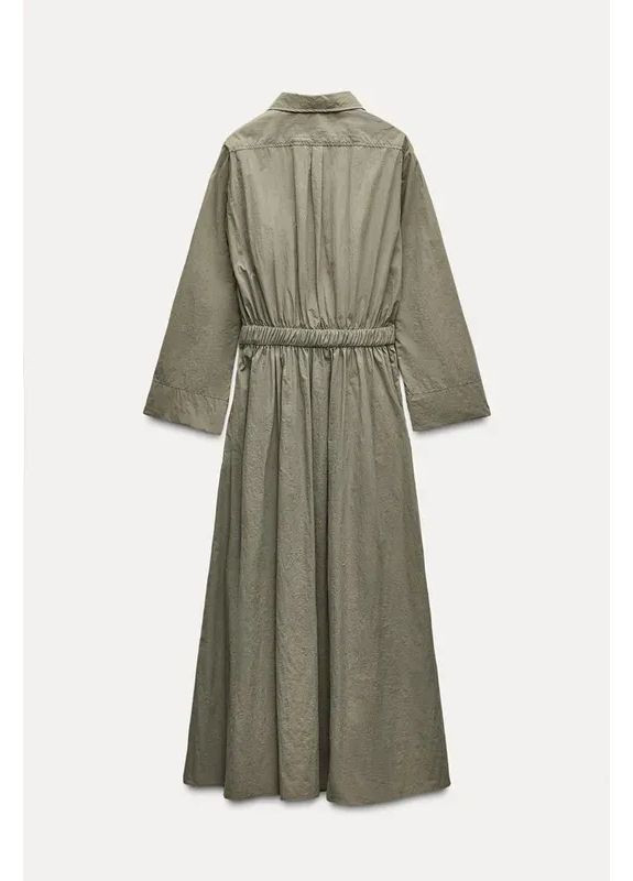 Оливкова (хакі) сукня-сорочка міді довжини з поліаміду Zara
