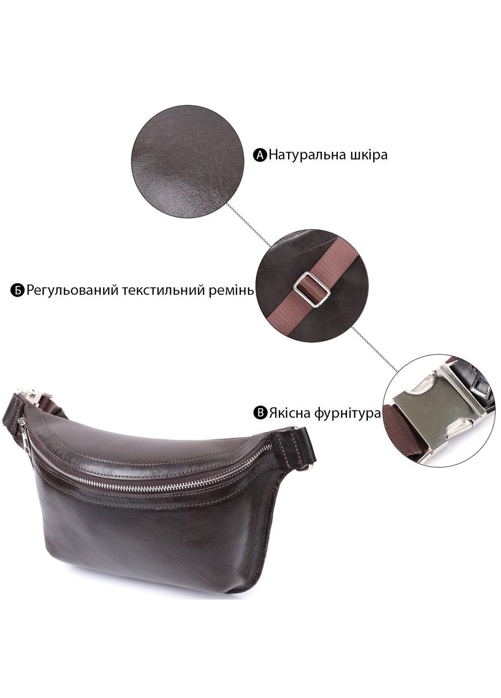 Стильна бананка для чоловіків із натуральної шкіри 22814 Коричневий Grande Pelle (303877339)