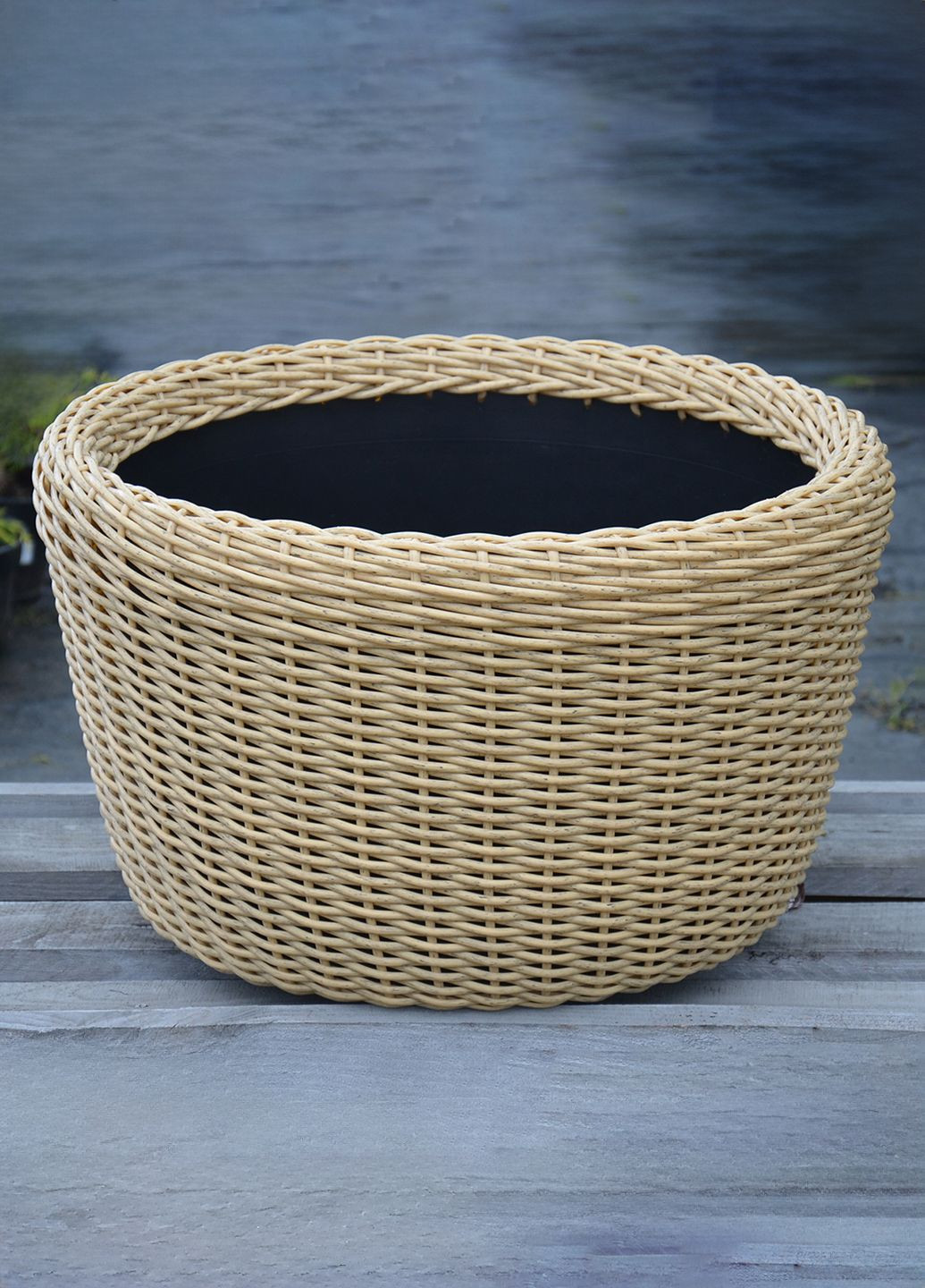 Кашпо велике 60 літрів (горщик для квітів та рослин), Вазон із штучного ротангу ручної роботи. Колір Світле дерево Handmade (329193714)