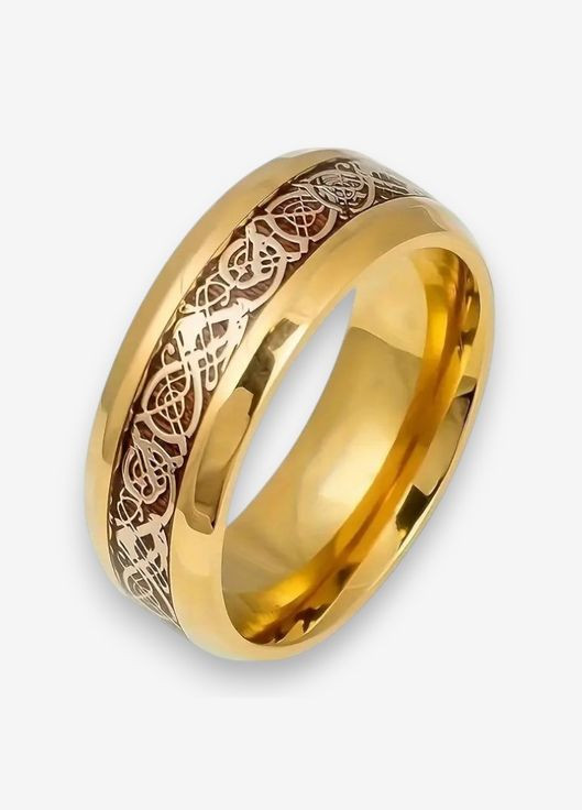 Модна чоловіча каблучка з давнім візерунком, нержавіюча сталь, обручка, золотиста, розмір 18 Fashion Jewelry (317242080)