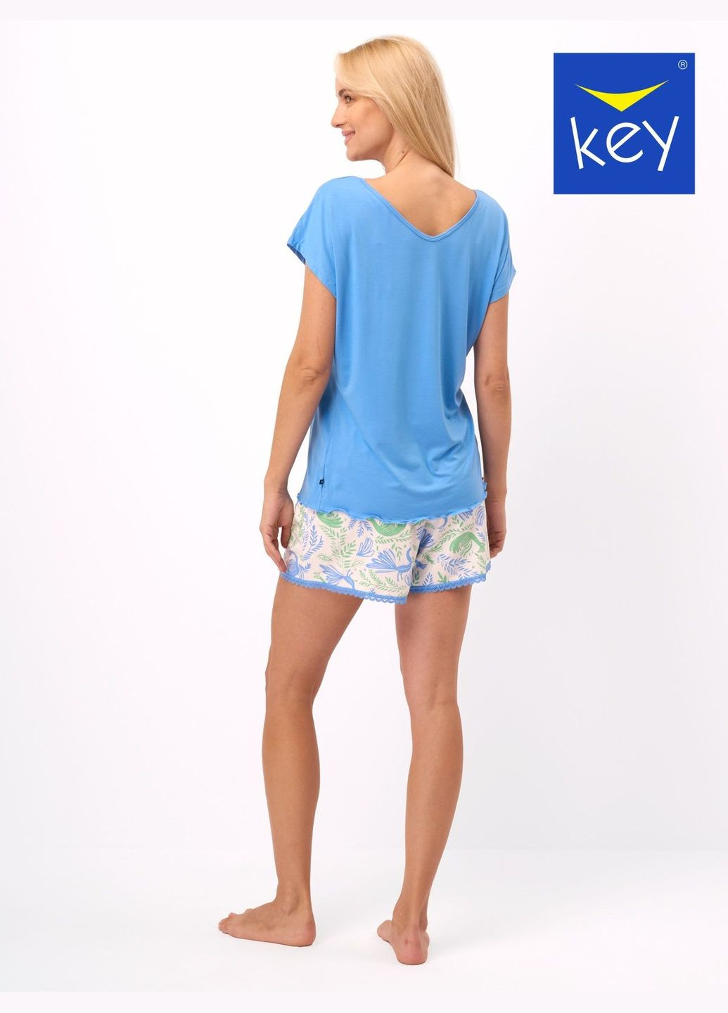 Голубая всесезон женская пижама футболка + шорты Key
