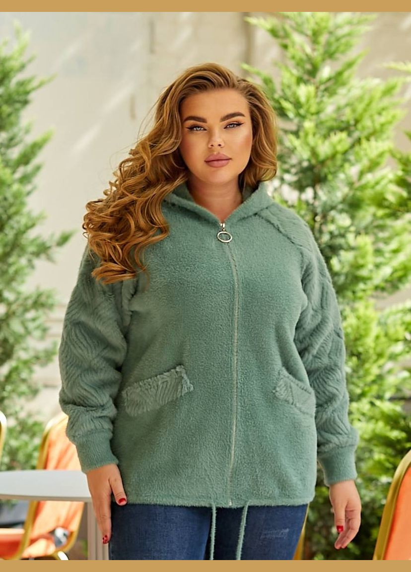 Зелене демісезонне Кофта з альпаки з капюшоном 48-56 розміру оверсайз KVAN