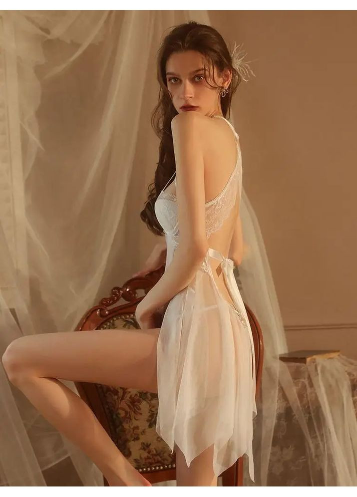 Соблазнительный утонченный нежный элегантный пеньюар Вероника, Эротический женский пеньюар с открытой спиной No Brand Пеньюар Вероніка білий (360428713)