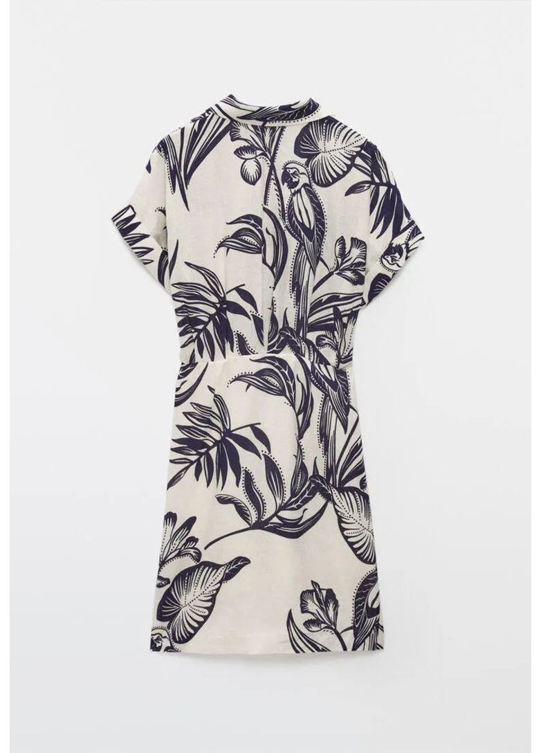 Комбинированное кэжуал платье из льна Massimo Dutti однотонное