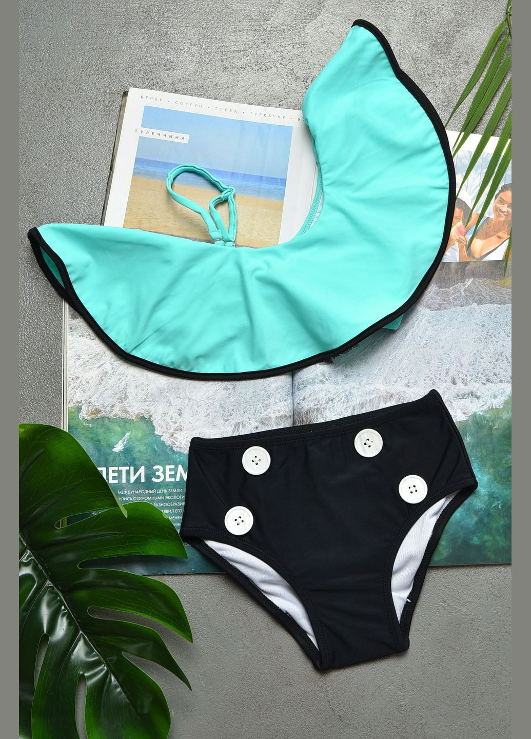 Бирюзовый летний купальник детский бирюзового цвета раздельный Let's Shop