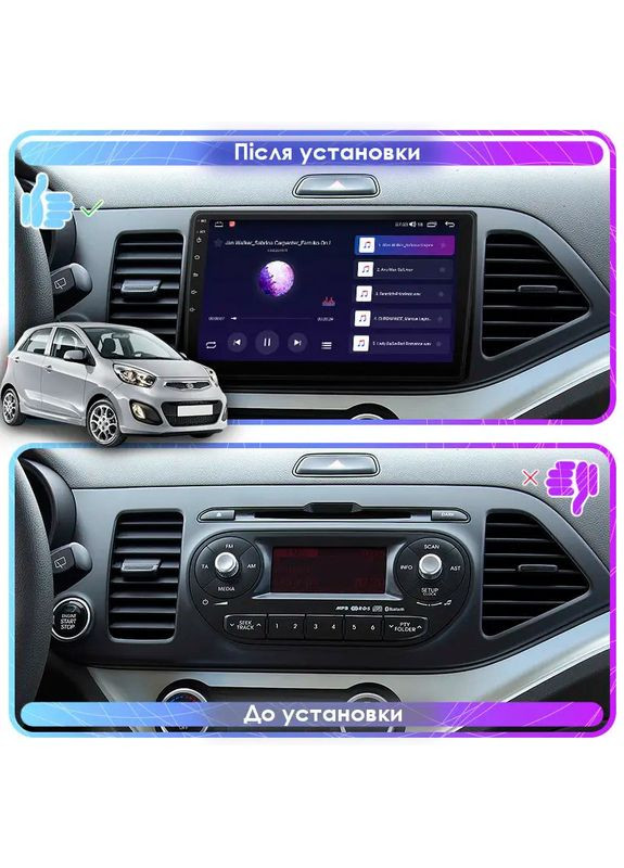 Штатная магнитола для Kia Picanto II 2011-2015 экран 9" 1/16Gb Wi-Fi GPS Base Киа Пиканто 1шт Lesko (336205495)