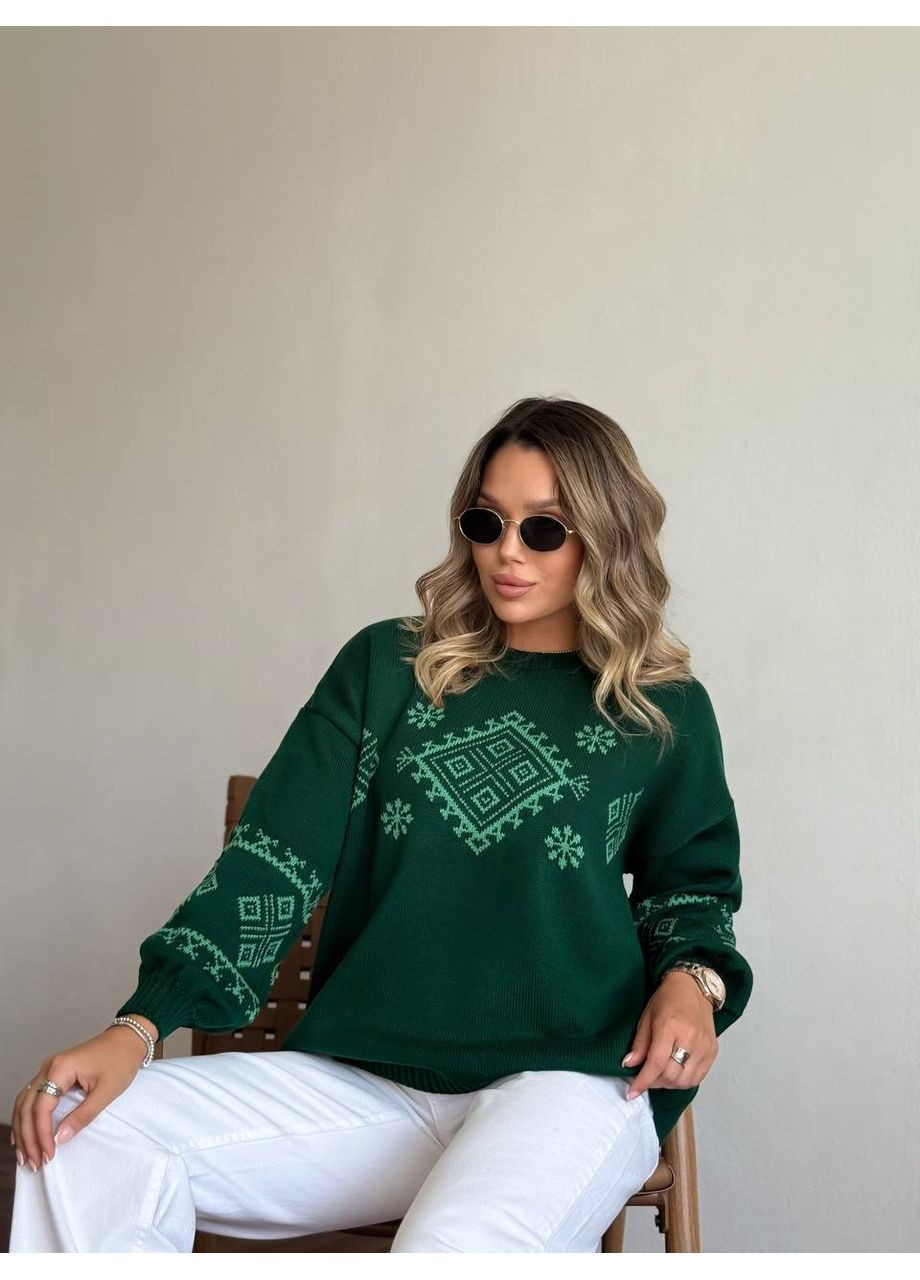Смарагдовий демісезонний вʼязаний светр вишиванка колір темна пудра джемпер BANG__BOOOM