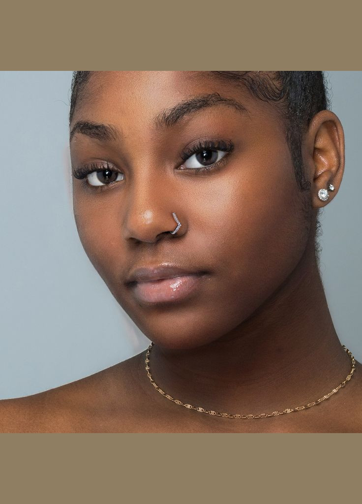 Серьга клипса (обманка) с фианитами для крыла носа NOCL28-C, фейк-пирсинг Spikes (333698655)