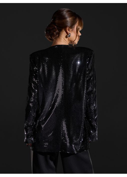 Черный женский блестящий оверсайз пиджак No Brand - всесезон