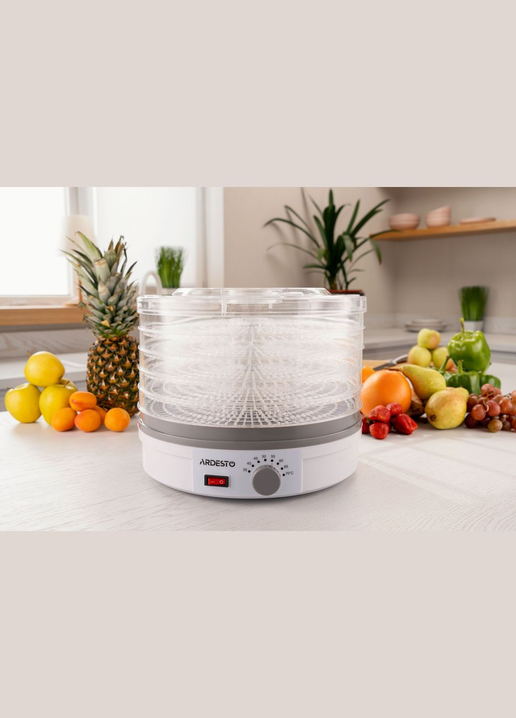 Сушарка для продуктів FDB-5320, 245Вт, піддонів -5x3см, діаметр-32см, макс-70°С, рег.темп, пластик, Ardesto (325683816)