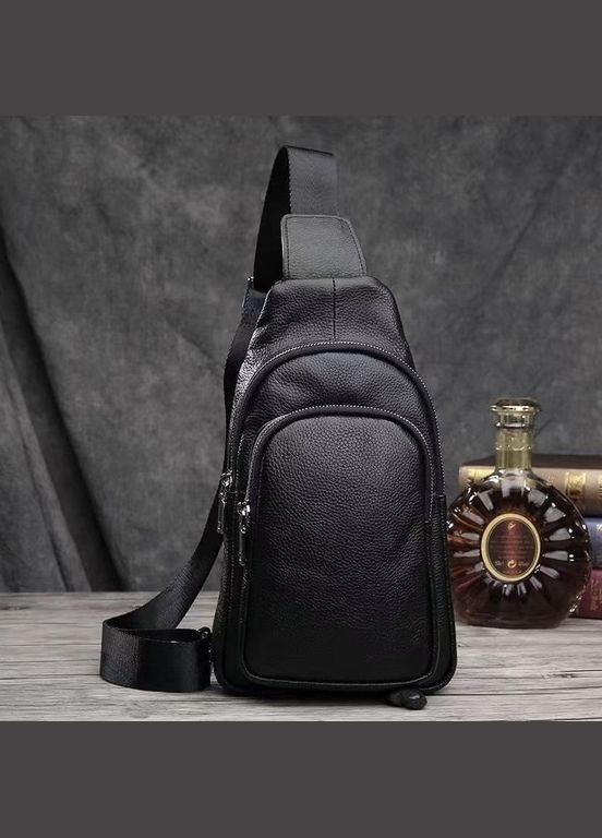 Слінг шкіряний чоловічий на плече чорний TH-73583 Tiding Bag (359380721)