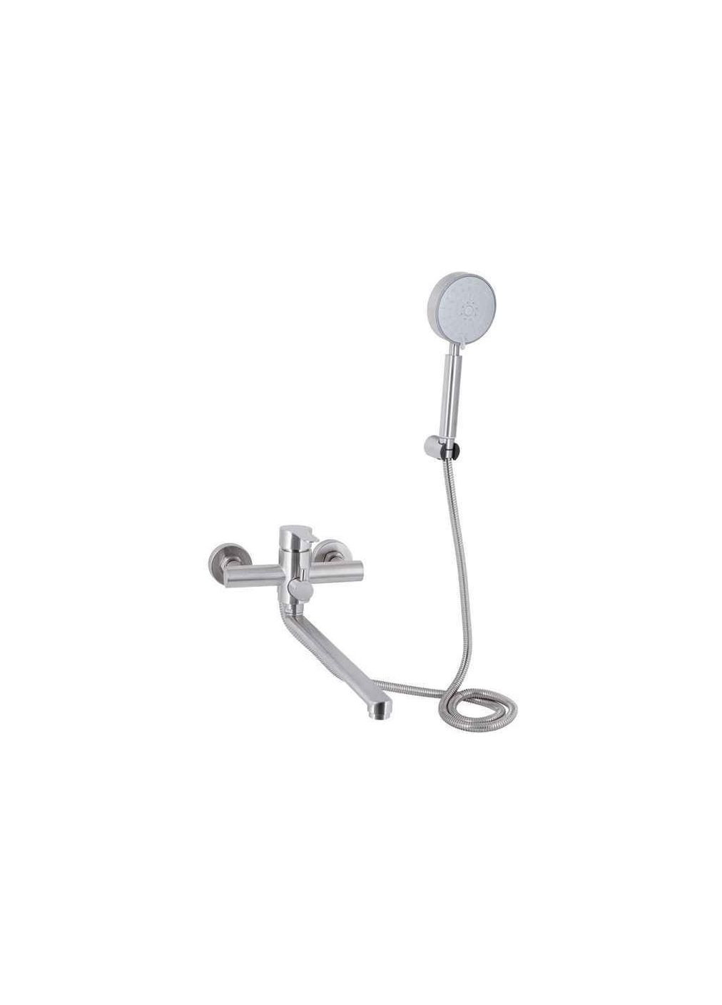 Змішувач Настінний сірий для ванни Pure 005 (k35) з довгим поворотним виливом та душовим гарнітуром BRIPUR005NKL ТМ Brinex (365819869)