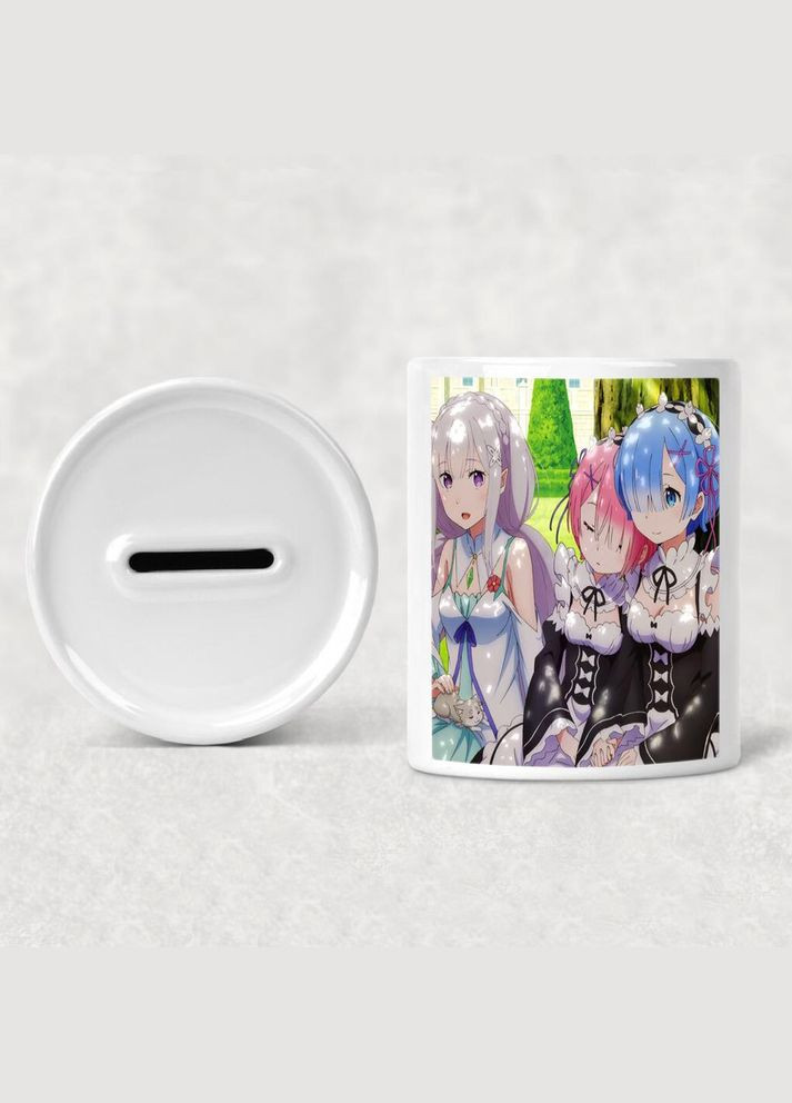 Скарбничка, копілка для грошей Аніме Життя в альтернативному світі з нуля #0006 біла керамічна No Brand (315045898)