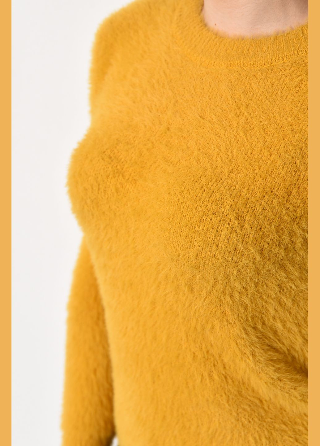Горчичный зимний свитер женский из ангоры горчичного цвета пуловер Let's Shop