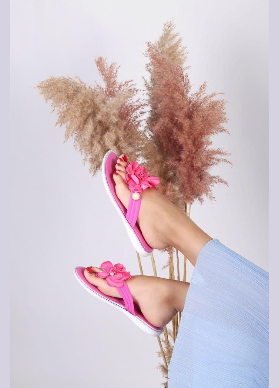 Розовые повседневные, домашние, пляжные вьетнамки женские розовые с цветами No Brand без декора, с цветами