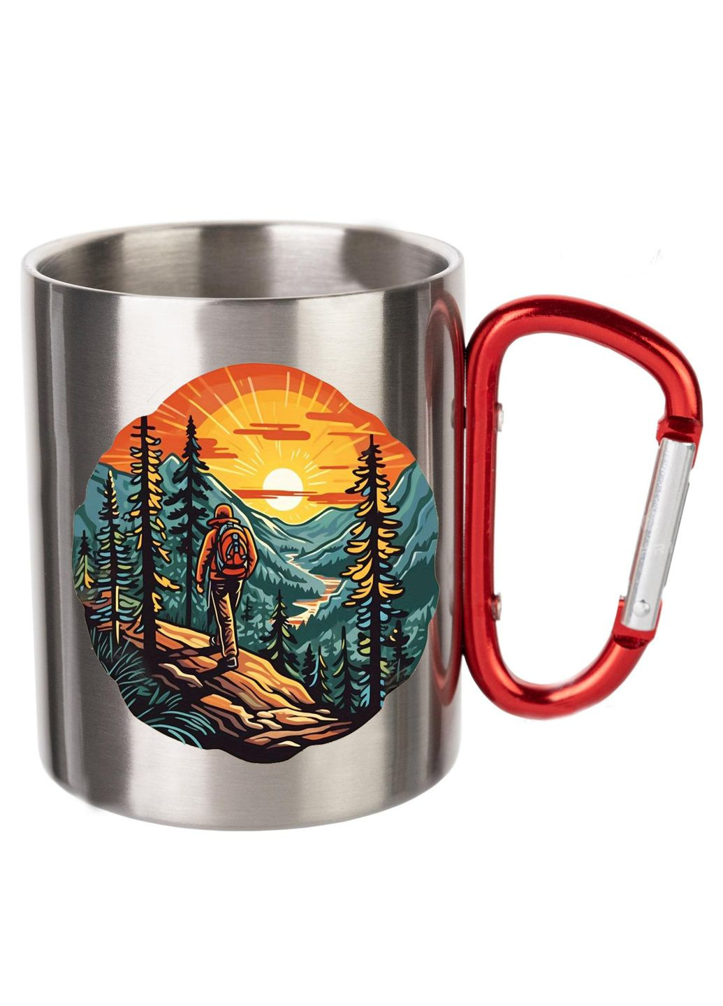 Кружка металева з карабіном (red) туристична 300 мл #0030 silver No Brand (316122058)
