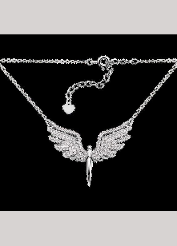 Кольє срібне Янгол з крилами на тонкому ланцюжку з блискучими білими фіанітами Каштан (342334774)