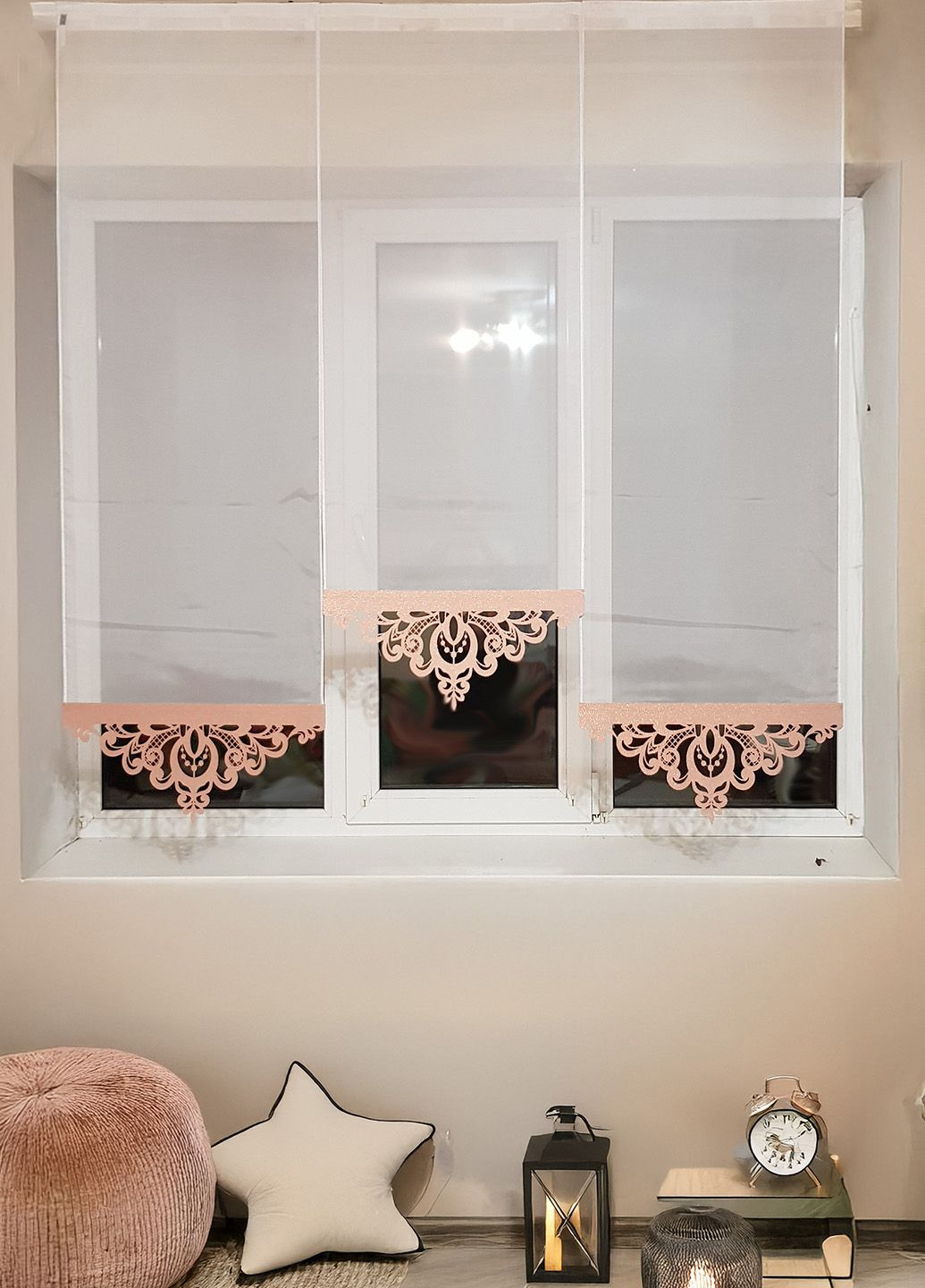 Комплект панельних фіранок Ажур 3шт карниз 150см білий з кораловим і золотистим (42_2п) Firanka Exclusive (329901220)